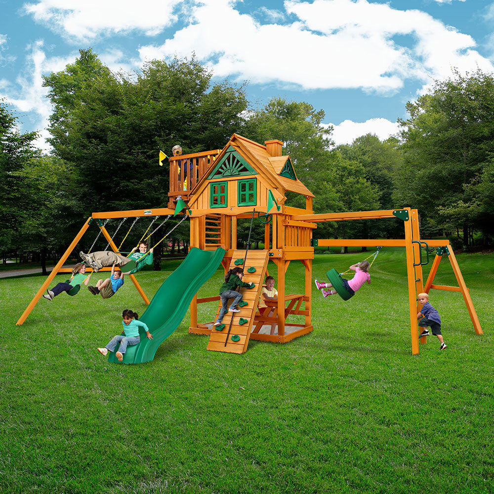 Homestead w/ Sky Loft Wooden Swing Set Gorilla Playsets