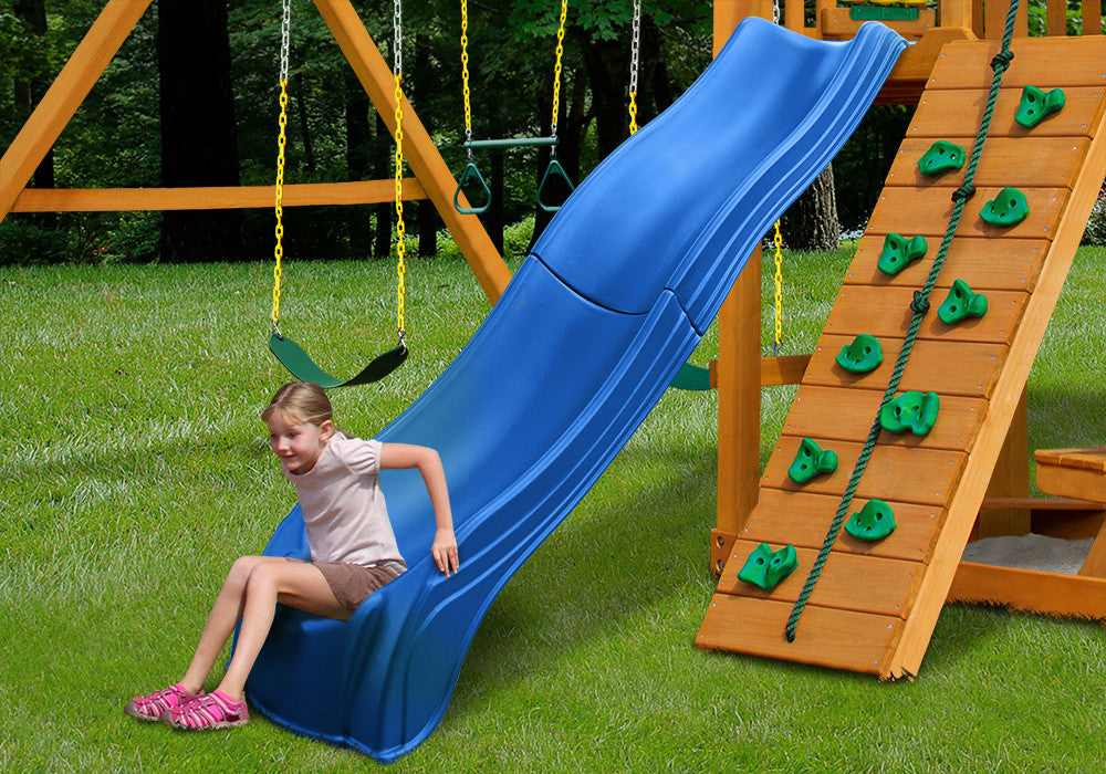 Lifestyle view of Olympus Slide from Gorilla Playsets. Lifestyle view of Olympus Slide from Gorilla Playsets.