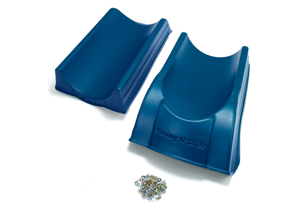 Studio shot of exploded Blue Summit Slide from Gorilla Playsets Studio shot of exploded Blue Summit Slide from Gorilla Playsets