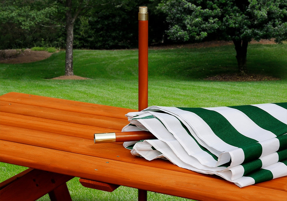 Close-up image of umbrella pole connection for children's picnic table by Gorilla Playsets.