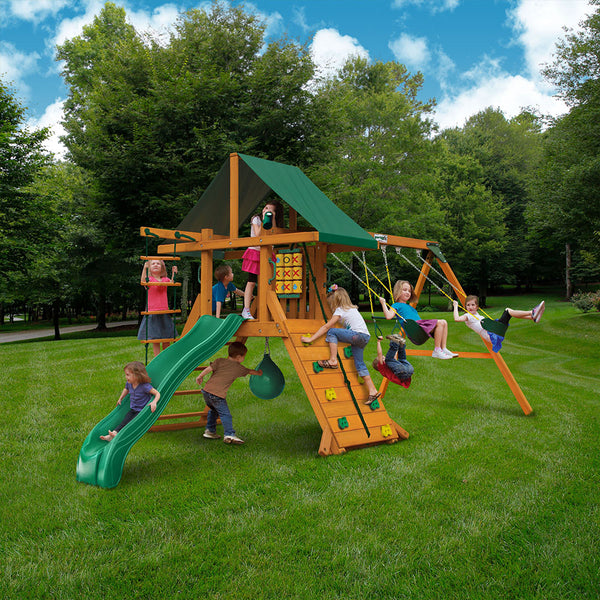 High Point II Wooden Swing Set With Slide | Gorilla Playsets