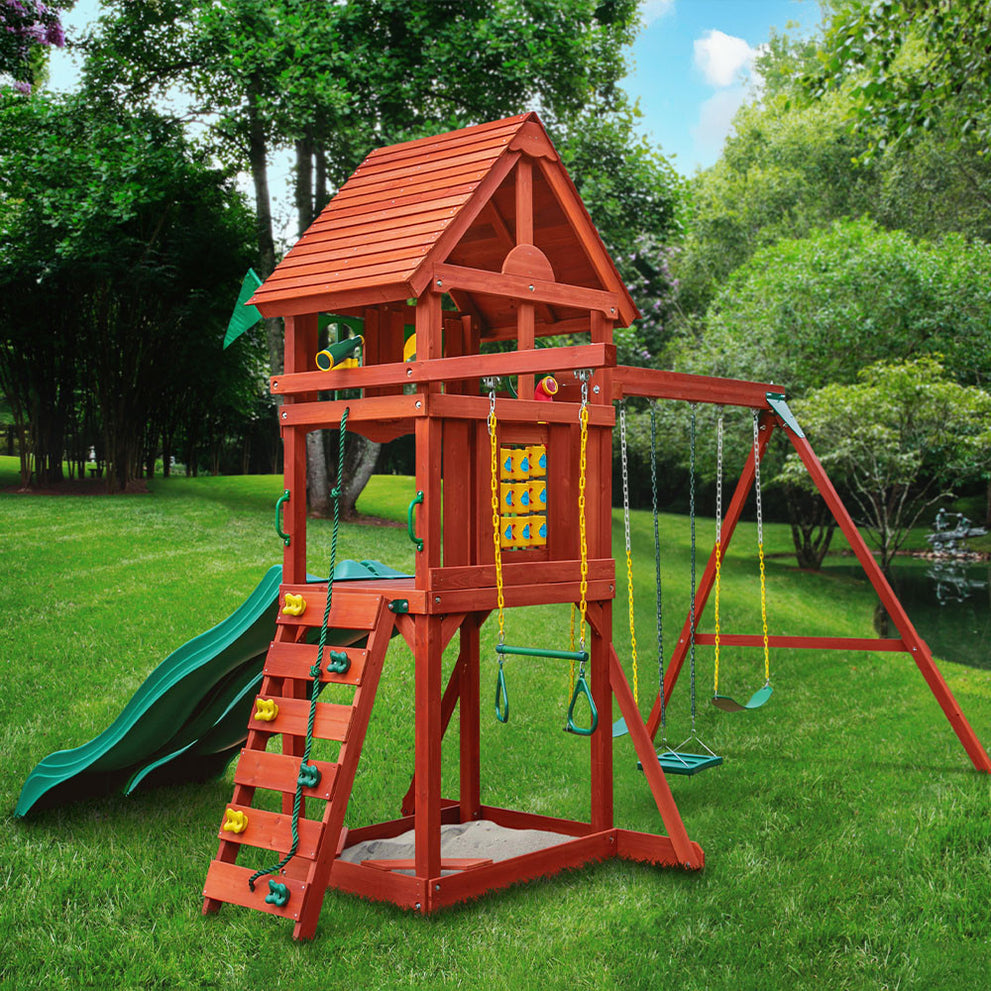 Adventure Wave Wooden Swing Set with Dual Slides | Gorilla Playsets