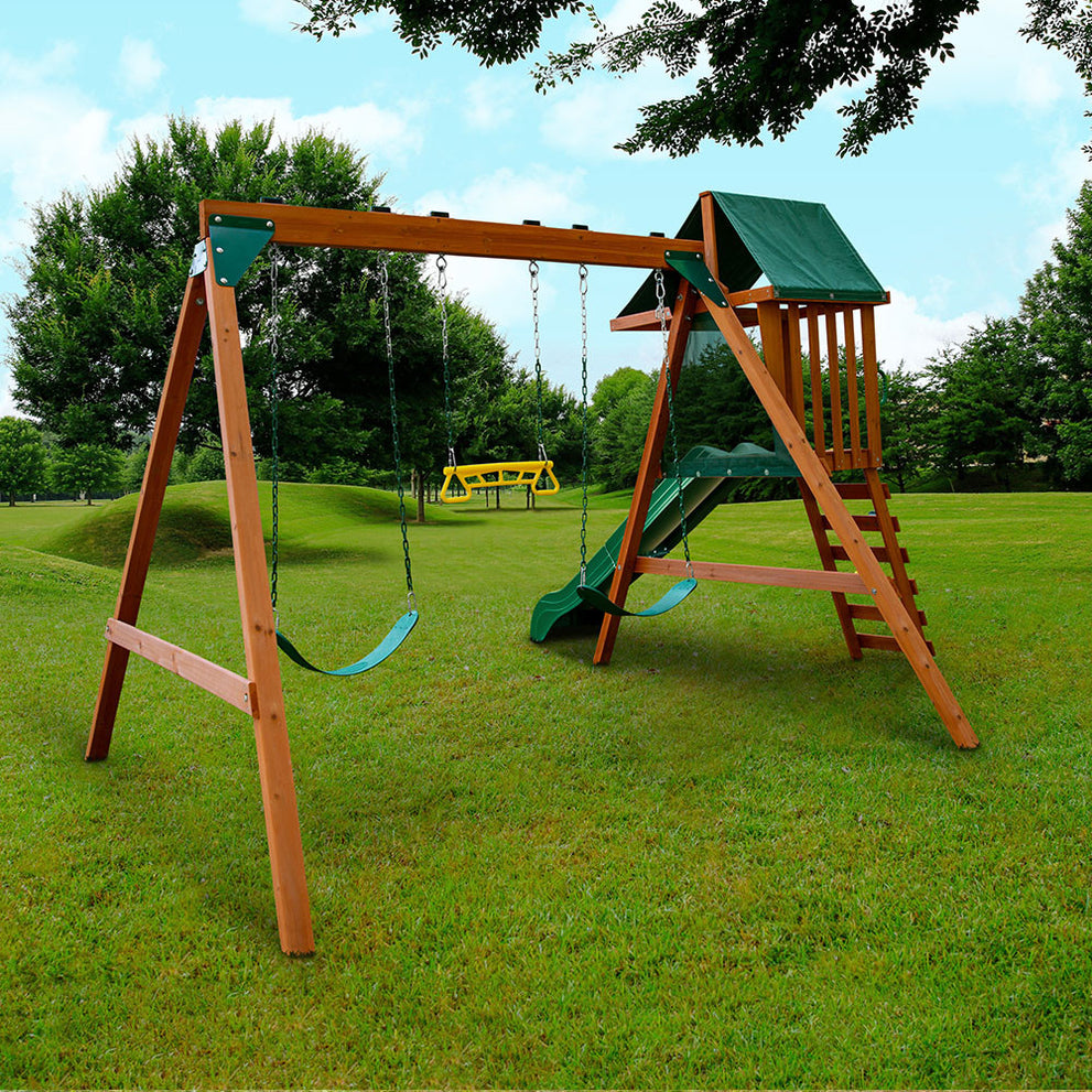 Swing Bars Basic Basic Wooden Swing Set with Slide & Rock Wall | Gorilla Playsets