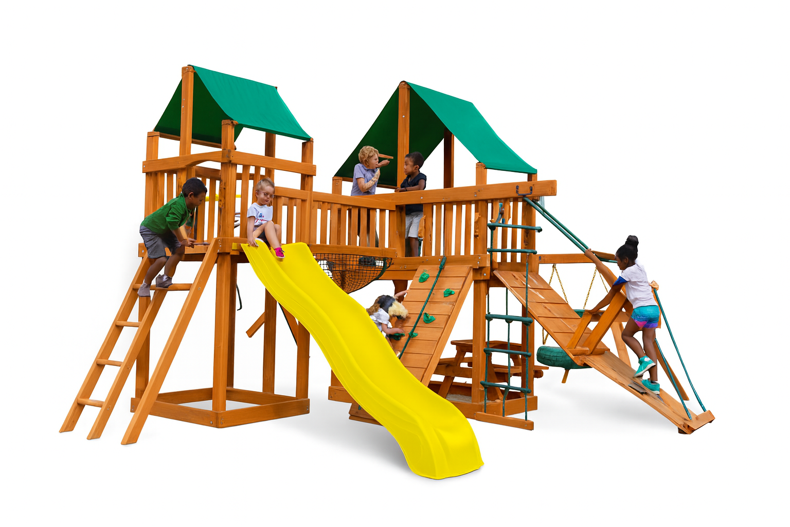Pioneer Peak Wooden Swing Set With Tire Swing | Gorilla Playsets Pioneer Peak Wooden Swing Set With Tire Swing | Gorilla Playsets