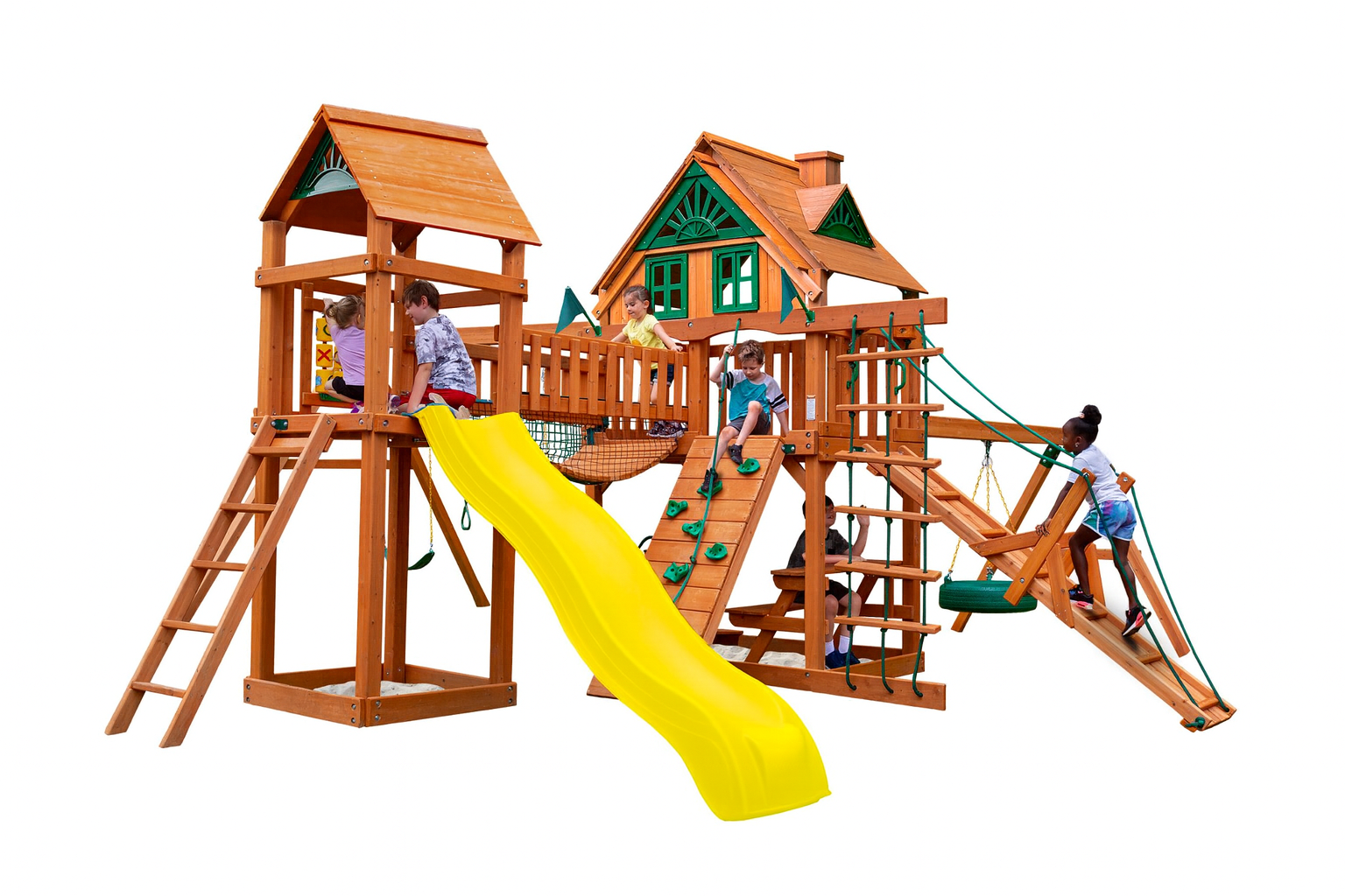 Pioneer Peak Wooden Swing Set With Tire Swing | Gorilla Playsets Pioneer Peak Wooden Swing Set With Tire Swing | Gorilla Playsets