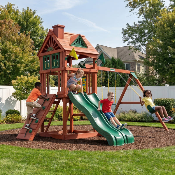 Double Down Wood Swing Set with Dual Slides | Gorilla Playsets