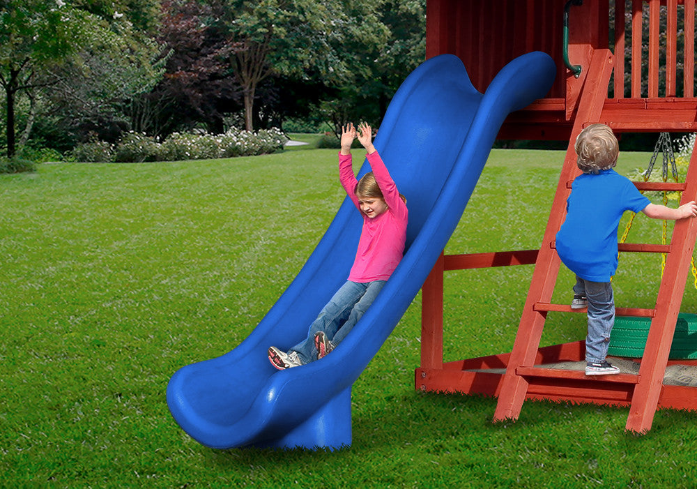 Lifestyle shot of Blue Super Scoop Slide from Gorilla Playsets