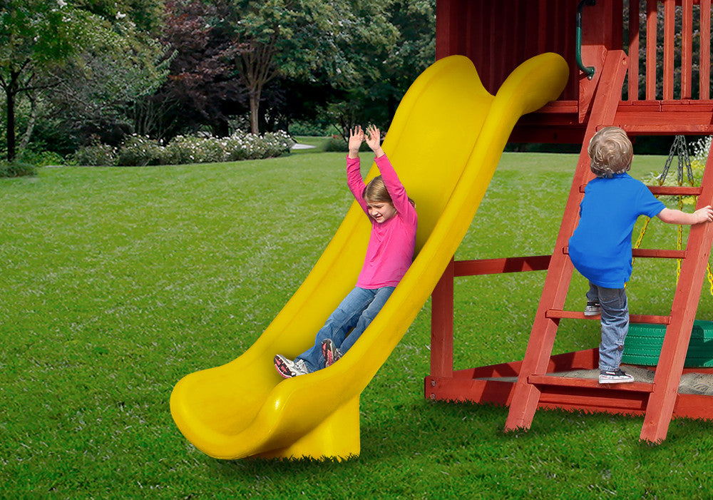 Lifestyle shot of Yellow Super Scoop Slide from Gorilla Playsets