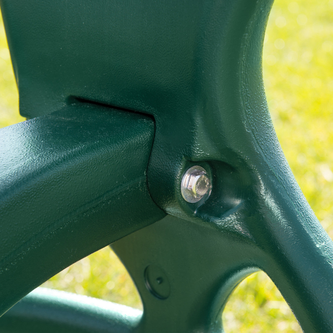 Close up shot of  the Double Glider Swing connector bolt from Gorilla Playsets.